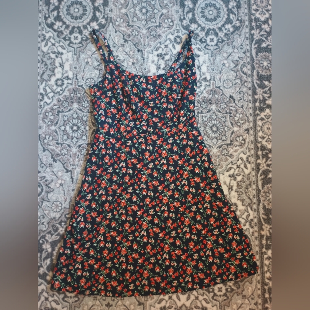 Old Navy Linen Mini Dress Small Ditsy Floral Smocked Cottage Preppy Americana - Picture 2 of 16